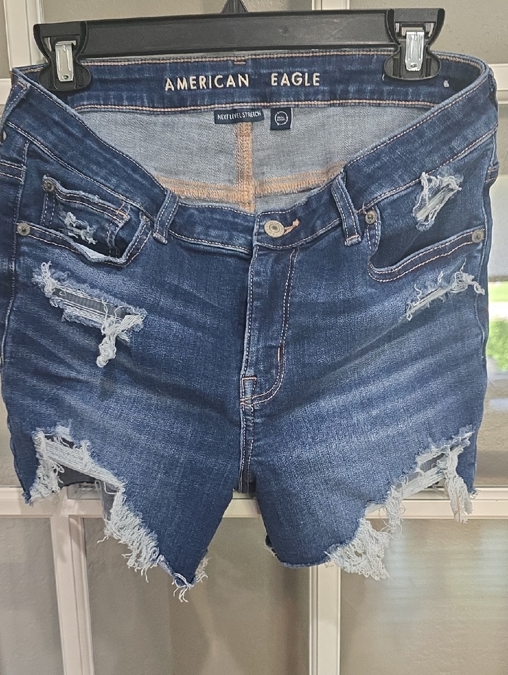American Eagle Outfitters Frayed Distressed Dark Blue Denim Shorts